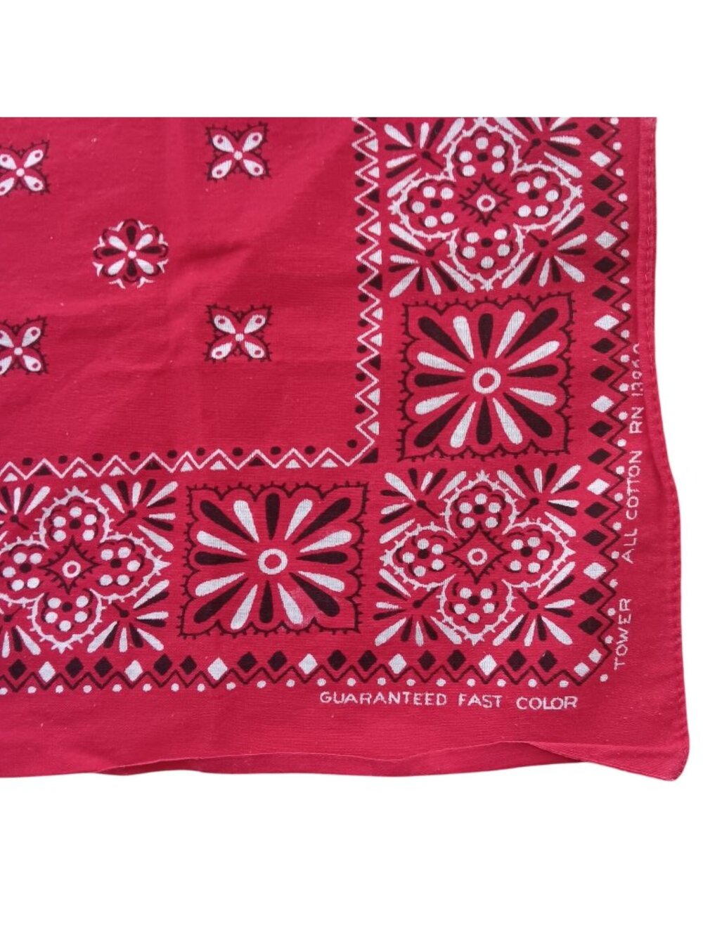 Vintage Red Hanky Bandana All-Cotton Western Cowboy Floral Fast Color 19x22"
